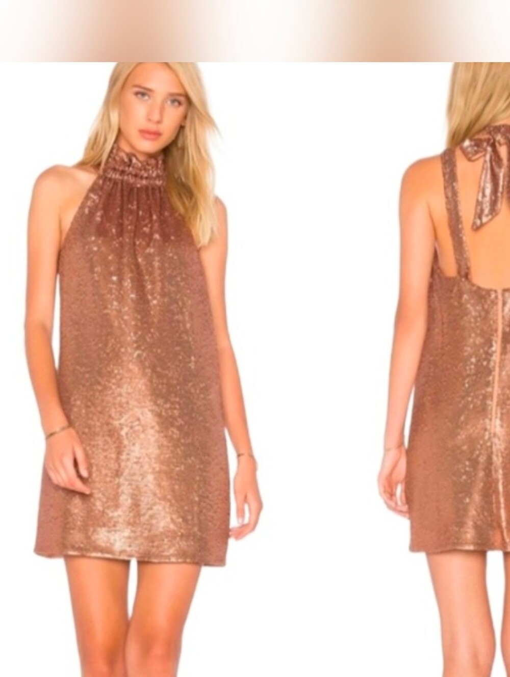 Copper Halter Neck Sequin Dress